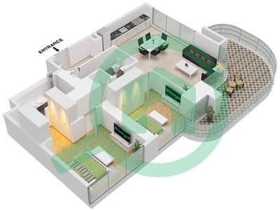 المخططات الطابقية لتصميم الوحدة 3 FLOOR 4-28,31-51 شقة 2 غرفة نوم - العنوان ريزيدنسز برج زعبيل 3