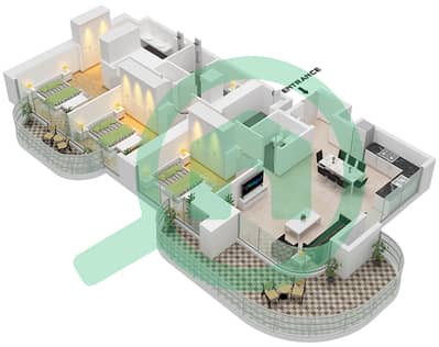 المخططات الطابقية لتصميم الوحدة 2,5,8 FLOOR 3-29,31-51 شقة 3 غرف نوم - العنوان ريزيدنسز برج زعبيل 3