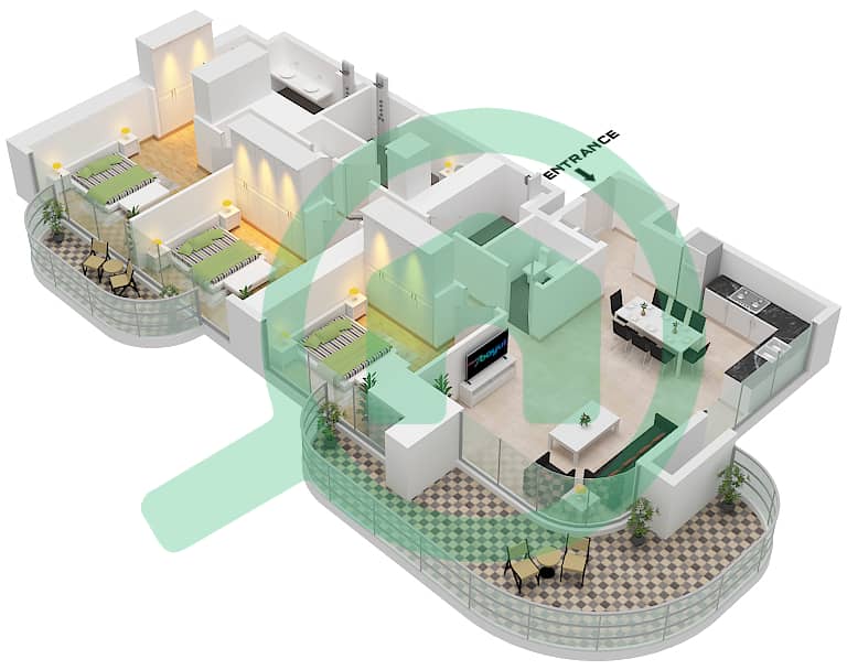 المخططات الطابقية لتصميم الوحدة 2,5,8 FLOOR 3-29,31-51 شقة 3 غرف نوم - العنوان ريزيدنسز برج زعبيل 3 "Unit 2 Floor 29
Unit 5 Podium Floor 3
Unit 8 Floor 4-28,31-51" interactive3D