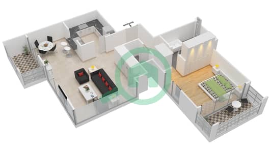 المخططات الطابقية لتصميم التصميم 1 FLOOR 34-43 شقة 1 غرفة نوم - 29 بوليفارد 2