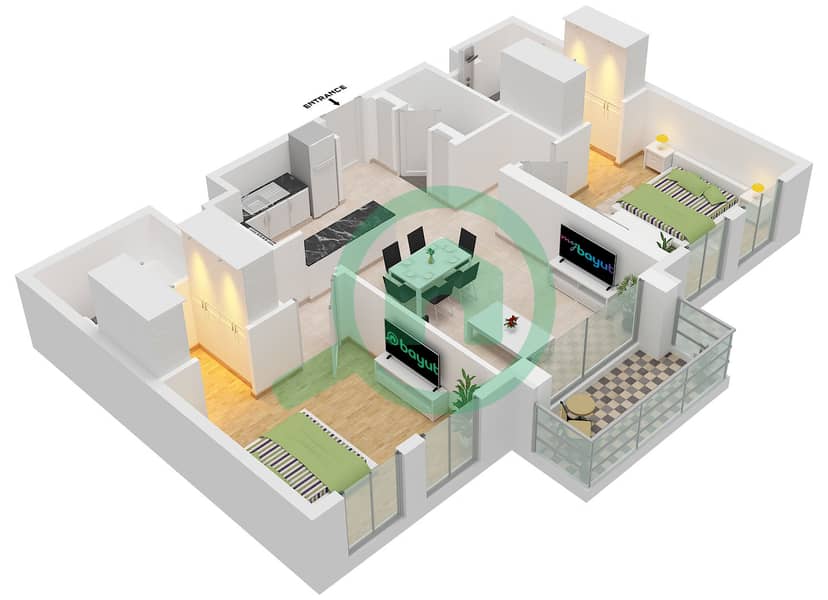 Rehan Residence - 2 Bedroom Apartment Type/unit C / UNIT 1 FLOOR 1-9 Floor plan Type C Unit 1 Floor 1-9 interactive3D