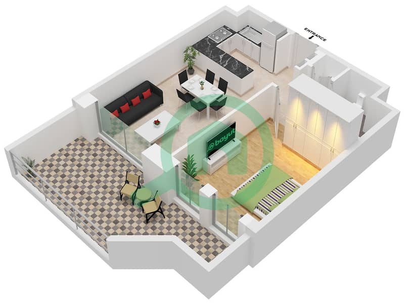 Rehan Residence - 1 Bedroom Apartment Type/unit F / UNIT 18 FLOOR 1 Floor plan Type F Unit 18 Floor 1 interactive3D
