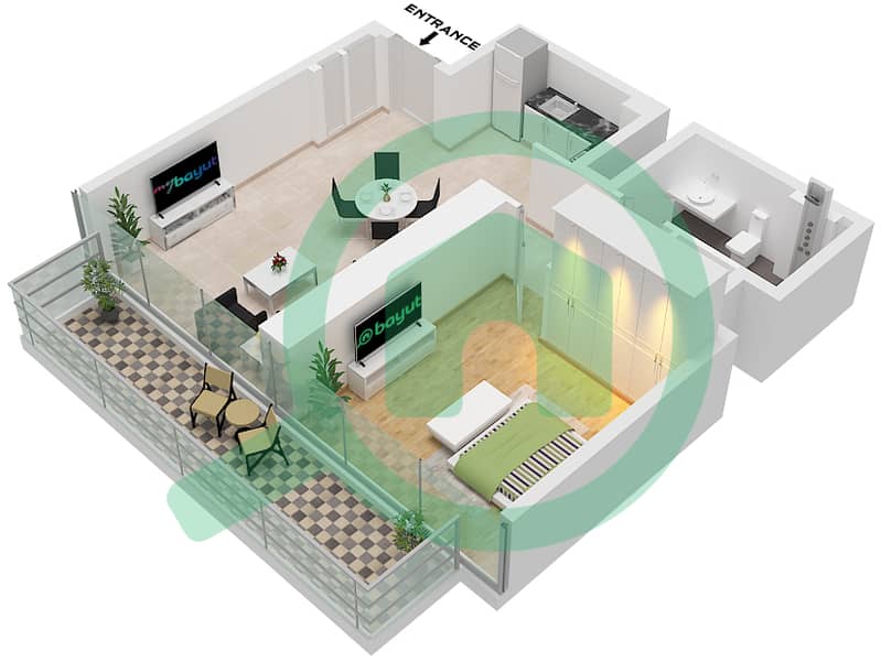 4号大厦 - 1 卧室公寓单位4,5 PODIUM FLOOR 2-28,31戶型图 "Unit 4 Podium Floor 2,3
Unit 5 Floor 4-28,31-49" interactive3D
