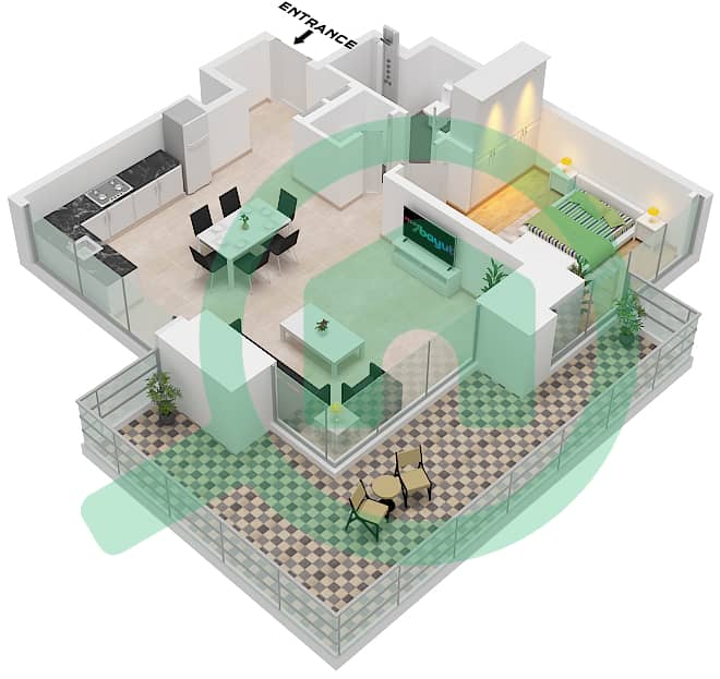 Тауэр 4 - Апартамент 1 Спальня планировка Единица измерения 1 PODIUM FLOOR 1,2 Unit 1 Podium Floor 1,2 interactive3D
