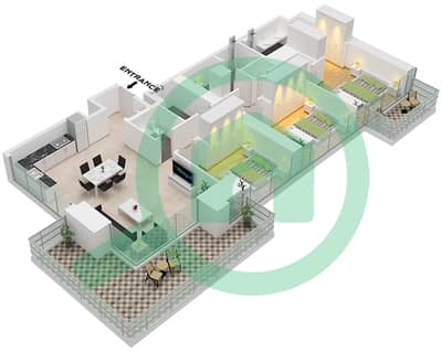 المخططات الطابقية لتصميم الوحدة 2 FLOOR 4-29,31-49 شقة 3 غرف نوم - العنوان ريزيدنسز برج زعبيل 4