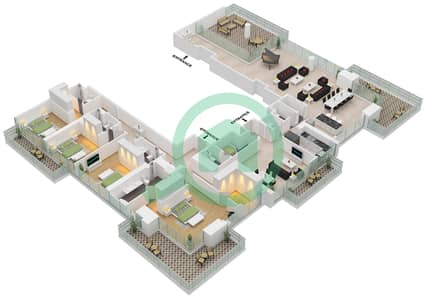 Тауэр 4 - Апартамент 4 Cпальни планировка Единица измерения 1 FLOOR 50-53