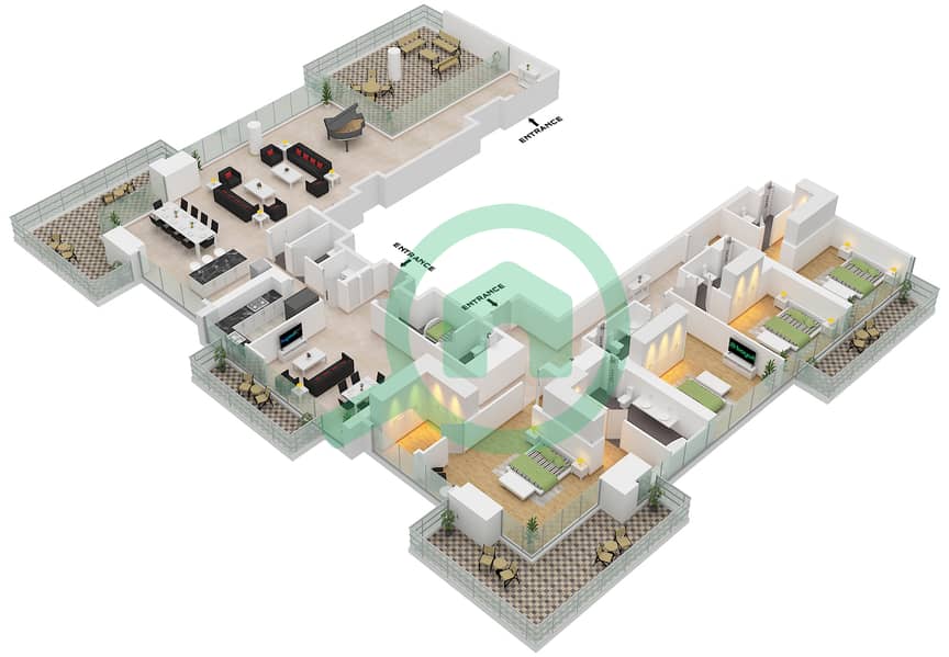 المخططات الطابقية لتصميم الوحدة 2 FLOOR 50-53 شقة 4 غرف نوم - العنوان ريزيدنسز برج زعبيل 4 Unit 2 Floor 50-53 interactive3D