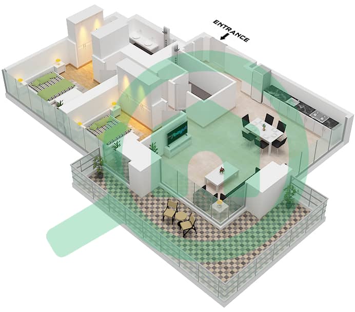 المخططات الطابقية لتصميم الوحدة 3 PODIUM FLOOR 1-3 شقة 2 غرفة نوم - العنوان ريزيدنسز برج زعبيل 4 Unit 3 Podium Floor 1-3 interactive3D