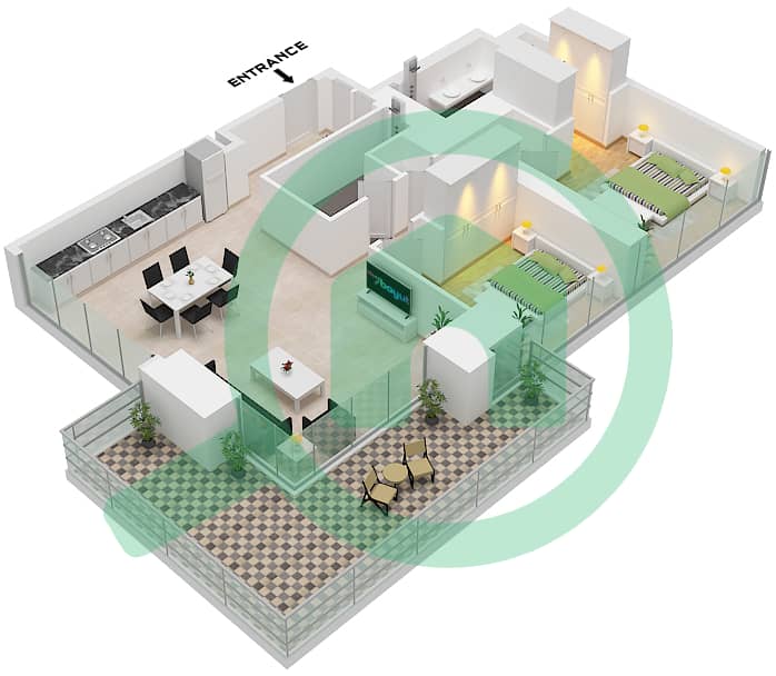 المخططات الطابقية لتصميم الوحدة 4,6,7 PODIUM FLOOR 1-28 شقة 2 غرفة نوم - العنوان ريزيدنسز برج زعبيل 4 "Unit 4 Podium Floor 1
Unit 6 Podium Floor 2,3
Unit 7 Floor 4-28,31-49" interactive3D
