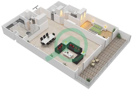 المخططات الطابقية لتصميم النموذج L شقة 1 غرفة نوم - أوشيانا باسيفيك