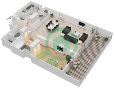 المخططات الطابقية لتصميم النموذج K شقة 1 غرفة نوم - أوشيانا باسيفيك