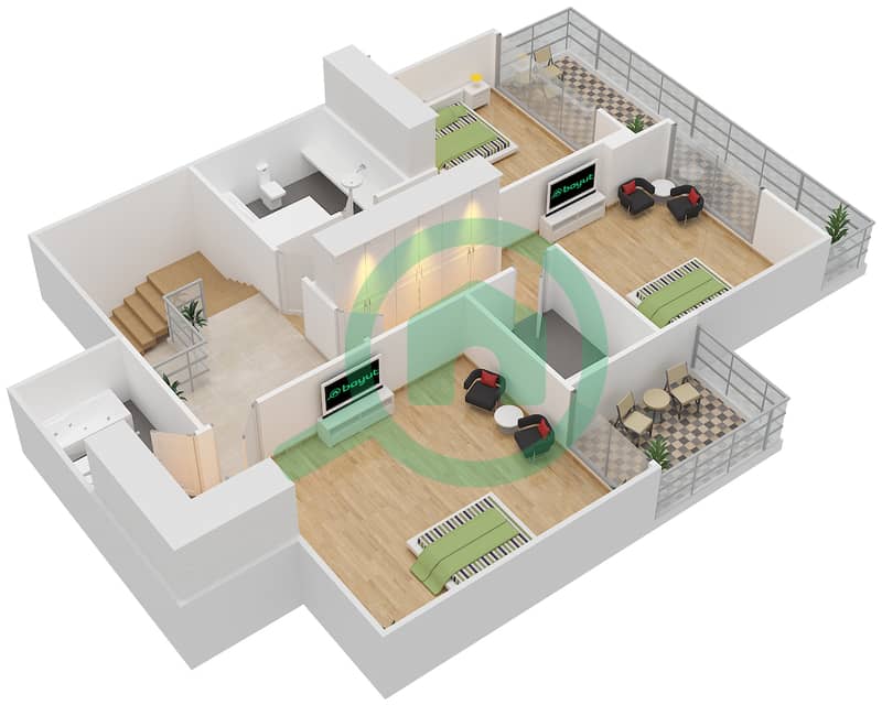 المخططات الطابقية لتصميم الوحدة 8 تاون هاوس 3 غرف نوم - لوريتو A First Floor image3D