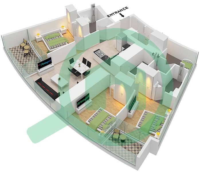 德-格里索诺萨法二号 - 3 卧室公寓类型1 FLOOR 11戶型图 Type 1 Floor 11 interactive3D