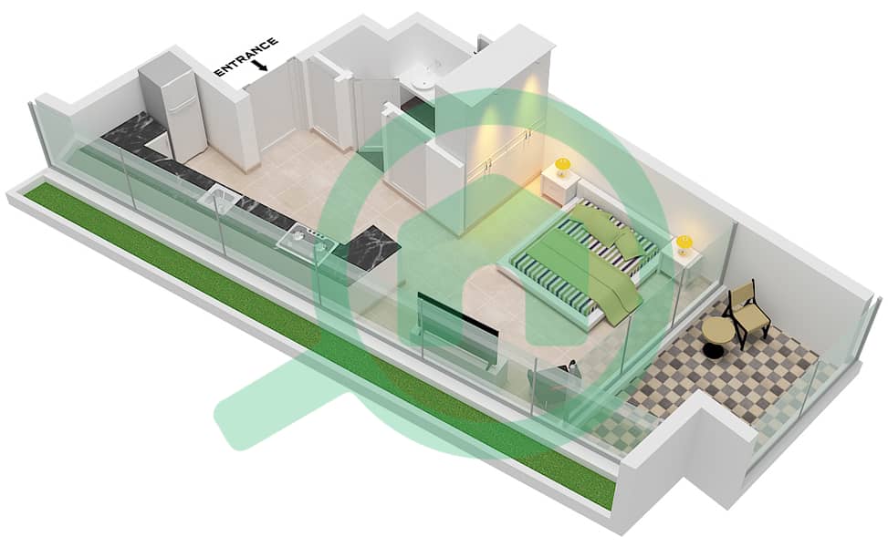 Safa Two by De Grisogono - Studio Apartment Type 1 FLOOR 15 Floor plan Type 1 Floor 15 interactive3D