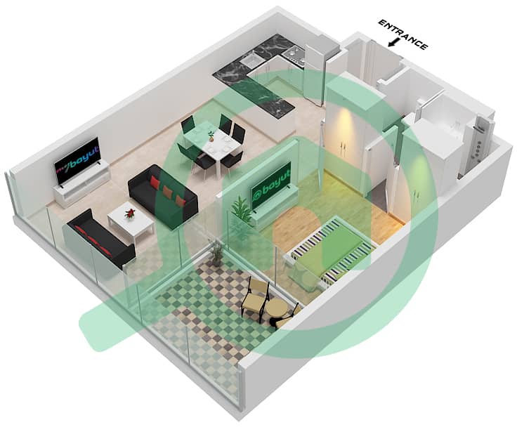 德-格里索诺萨法二号 - 1 卧室公寓类型1 FLOOR 11-36,38-58,65-72戶型图 Type 1 Floor 11-36,38-58,65-72 interactive3D
