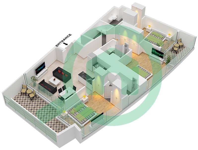 德-格里索诺萨法二号 - 3 卧室公寓类型10 FLOOR 67戶型图 Type 10 Floor 67 interactive3D