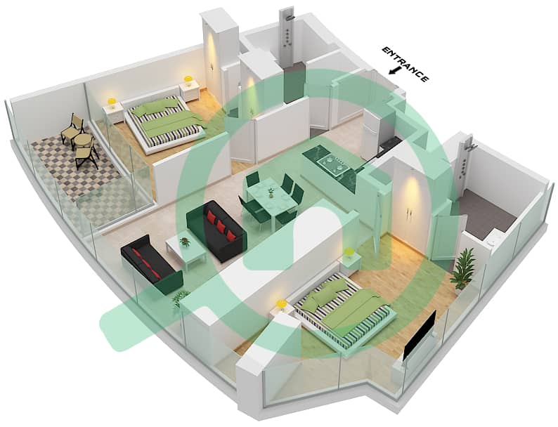 德-格里索诺萨法二号 - 2 卧室公寓类型10 FLOOR 60-66戶型图 Type 10 Floor 60-66 interactive3D