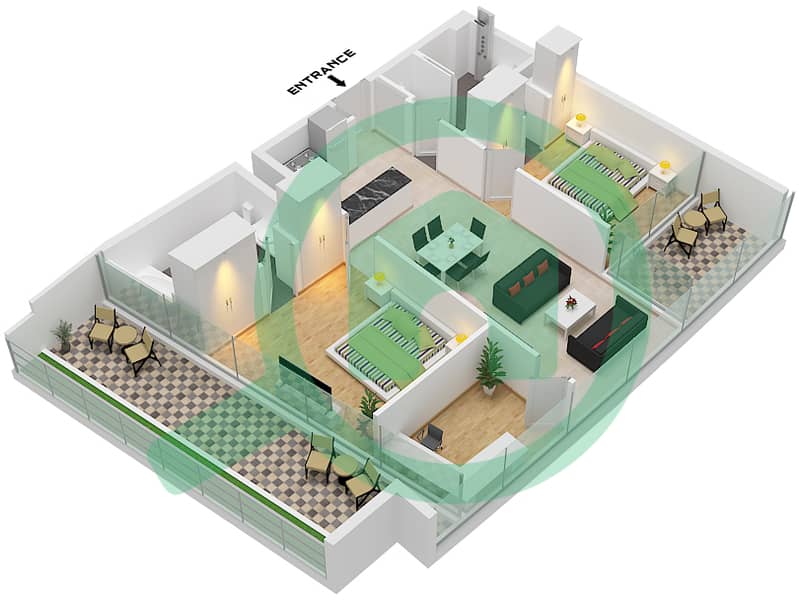 德-格里索诺萨法二号 - 2 卧室公寓类型11 FLOOR 60-61戶型图 Type 11 Floor 60-61 interactive3D