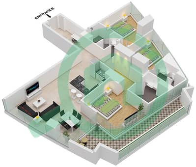 德-格里索诺萨法二号 - 3 卧室公寓类型12 FLOOR 31-34,45-46戶型图 德-格里索诺萨法二号 - 3 卧室公寓类型12 FLOOR 31-34,45-46戶型图