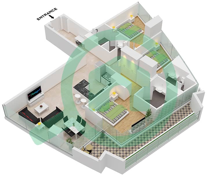 Safa Two by De Grisogono - 3 Bedroom Apartment Type 12 FLOOR 31-34,45-46 Floor plan Type 12 Floor 31-34,45-46 interactive3D