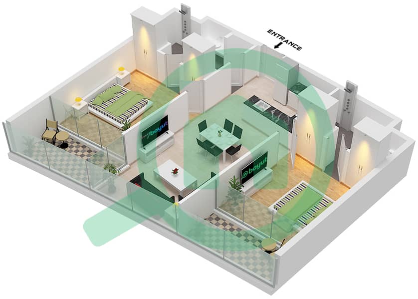 Safa Two by De Grisogono - 2 Bedroom Apartment Type 12 FLOOR 60-61 Floor plan Type 12 Floor 60-61 interactive3D