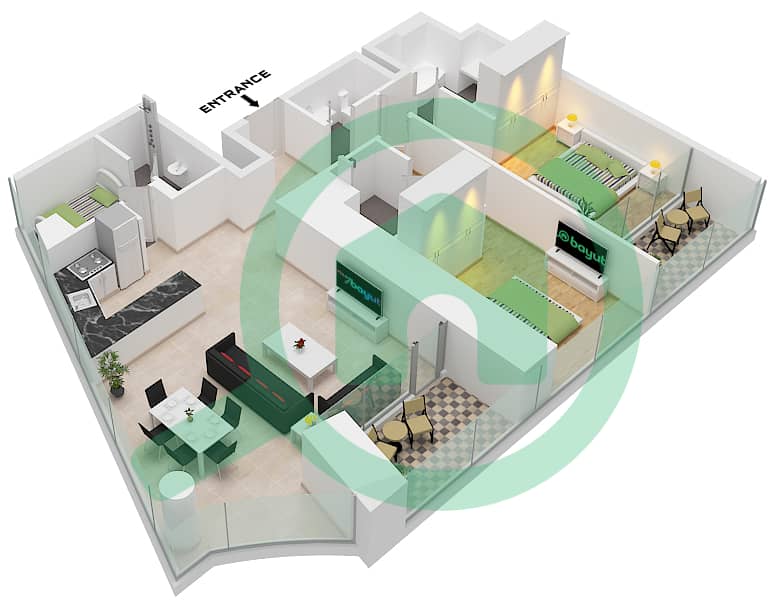 Safa Two by De Grisogono - 2 Bedroom Apartment Type 12 FLOOR 64-67 Floor plan Type 12 Floor 64-67 interactive3D