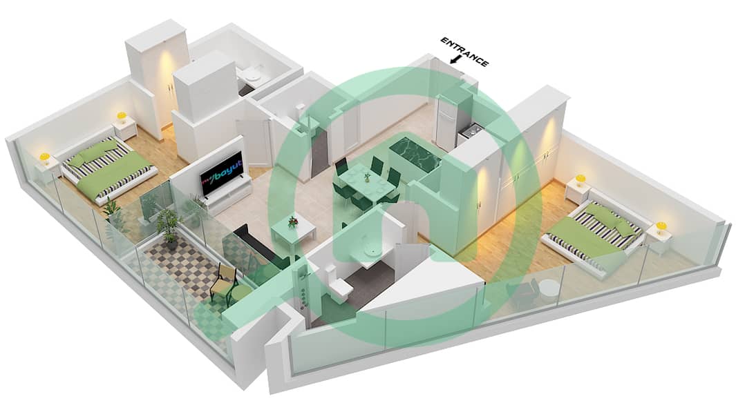 德-格里索诺萨法二号 - 2 卧室公寓类型13 FLOOR 46戶型图 Type 13 Floor 46 interactive3D