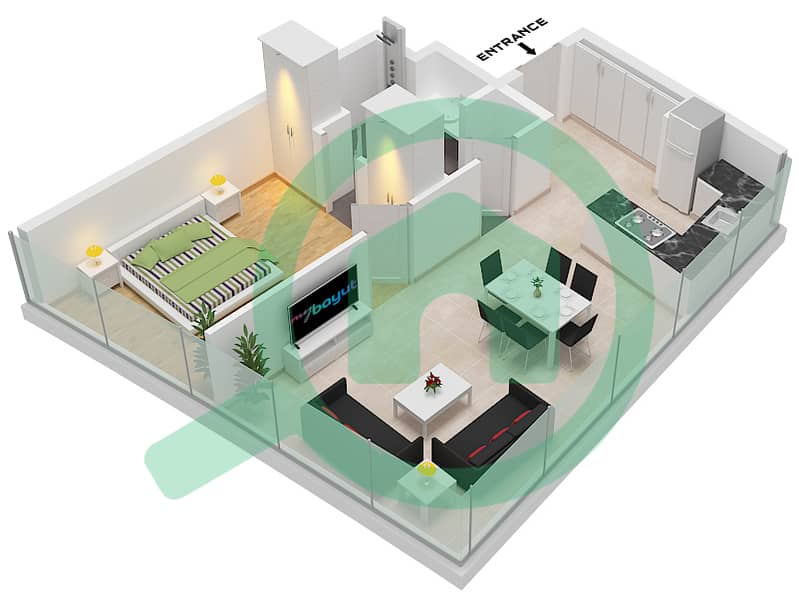 德-格里索诺萨法二号 - 1 卧室公寓类型13 FLOOR 60-61戶型图 Type 13 Floor 60-61 interactive3D