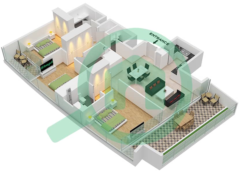 德-格里索诺萨法二号 - 2 卧室公寓类型14 FLOOR 66戶型图 Type 14 Floor 66 interactive3D