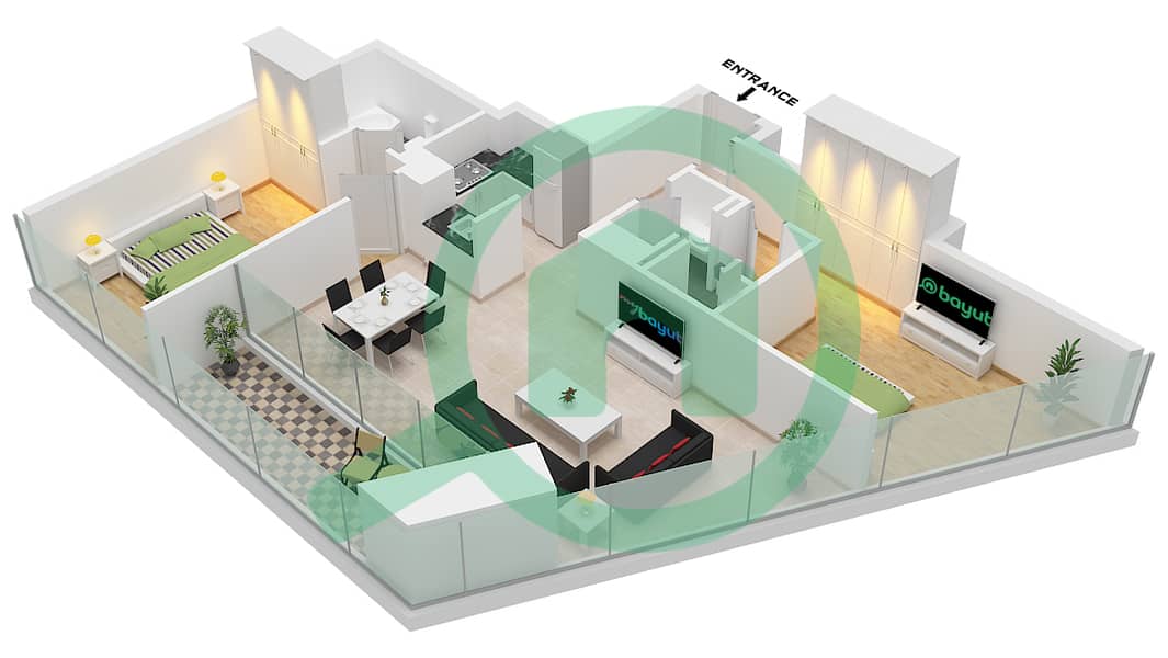 Safa Two by De Grisogono - 2 Bedroom Apartment Type 14 FLOOR 70 Floor plan Type 14 Floor 70 interactive3D