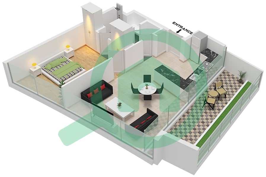 德-格里索诺萨法二号 - 1 卧室公寓类型14 FLOOR 62-64戶型图 Type 14 Floor 62-64 interactive3D