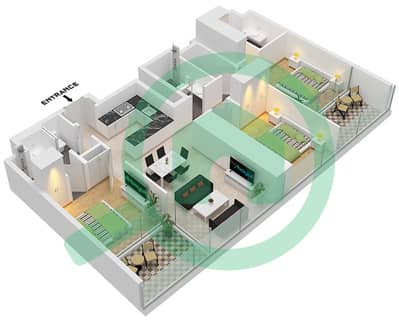德-格里索诺萨法二号 - 3 卧室公寓类型15 FLOOR 60-64戶型图 德-格里索诺萨法二号 - 3 卧室公寓类型15 FLOOR 60-64戶型图