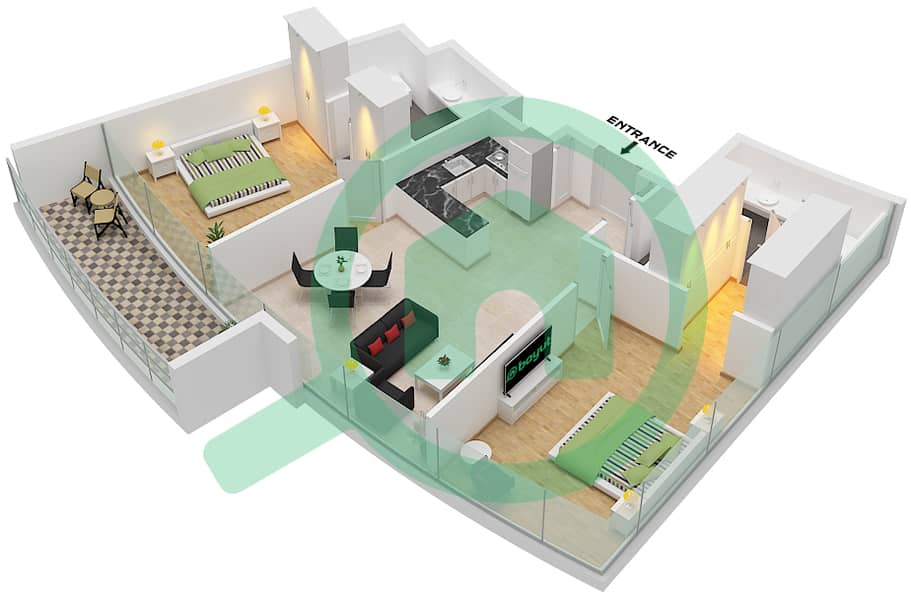 德-格里索诺萨法二号 - 2 卧室公寓类型16 FLOOR 44戶型图 Type 16 Floor 44 interactive3D