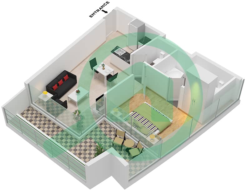 德-格里索诺萨法二号 - 1 卧室公寓类型16 FLOOR 13-14戶型图 Type 16 Floor 13-14 interactive3D
