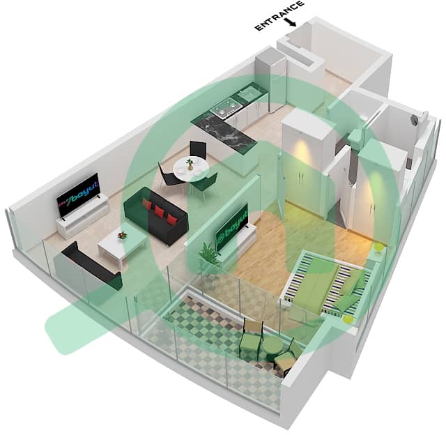 德-格里索诺萨法二号 - 1 卧室公寓类型17 FLOOR 14戶型图 Type 17 Floor 14 interactive3D