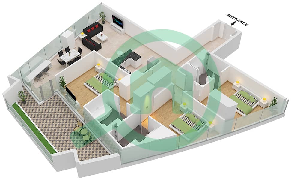 德-格里索诺萨法二号 - 3 卧室公寓类型17 FLOOR 35-36,38-44戶型图 Type 17 Floor 35-36,38-44 interactive3D