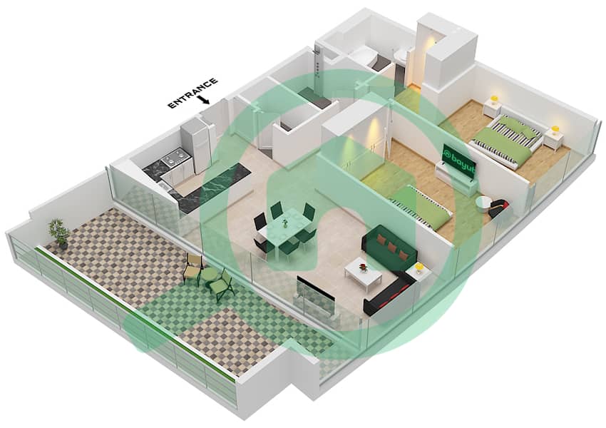 德-格里索诺萨法二号 - 2 卧室公寓类型17 FLOOR 67-68戶型图 Type 17 Floor 67-68 interactive3D