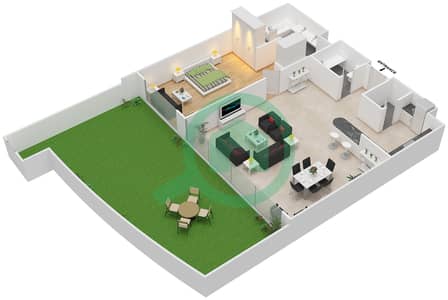 المخططات الطابقية لتصميم النموذج E شقة 1 غرفة نوم - أوشيانا أتلانتيك