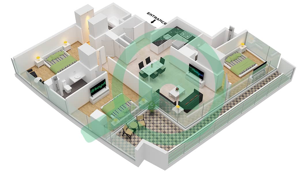 德-格里索诺萨法二号 - 3 卧室公寓类型18 FLOOR 60戶型图 Type 18 Floor 60 interactive3D