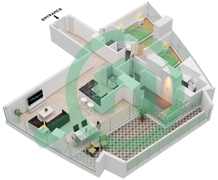 德-格里索诺萨法二号 - 2 卧室公寓类型19 FLOOR 48戶型图 Type 19 Floor 48 interactive3D