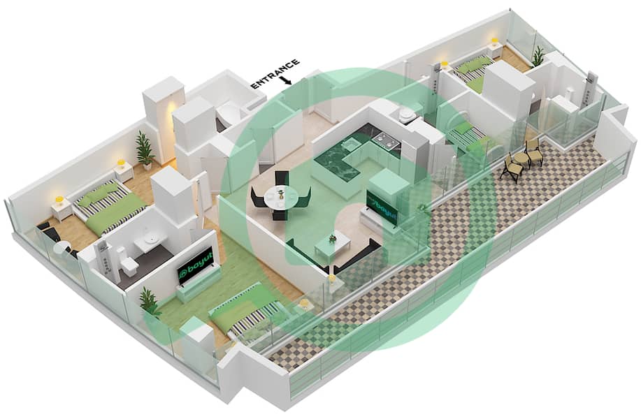 德-格里索诺萨法二号 - 3 卧室公寓类型19 FLOOR 63戶型图 Type 19 Floor 63 interactive3D