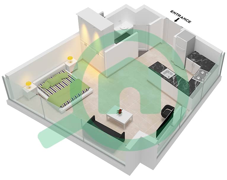 德-格里索诺萨法二号 - 单身公寓类型2 FLOOR 15戶型图 Type 2 Floor 15 interactive3D