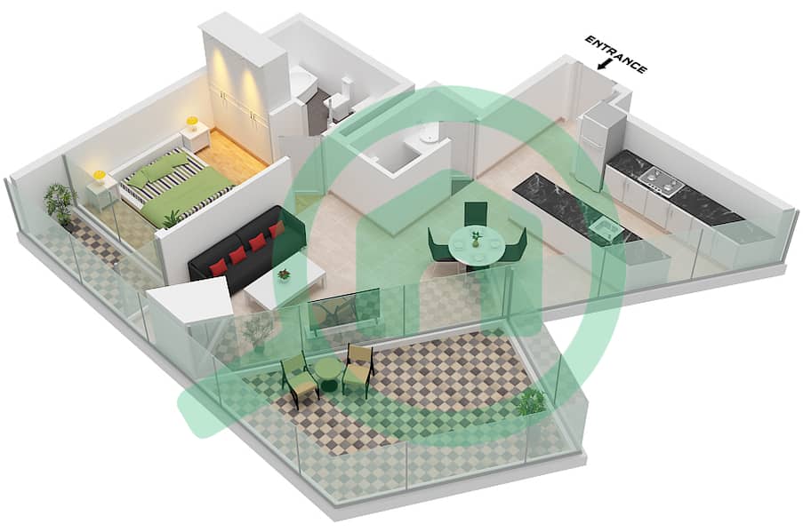 德-格里索诺萨法二号 - 1 卧室公寓类型2 FLOOR 11-12戶型图 Type 2 Floor 11-12 interactive3D