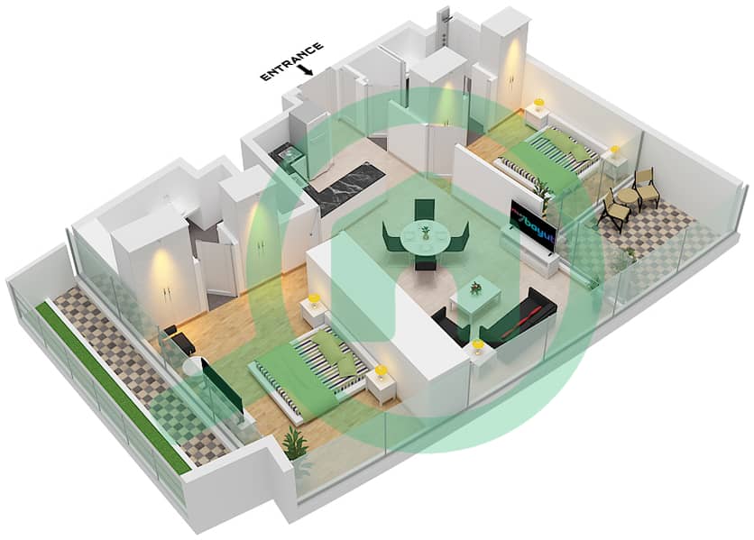 德-格里索诺萨法二号 - 2 卧室公寓类型18 FLOOR 72 (1)戶型图 Type 18 Floor 72 interactive3D