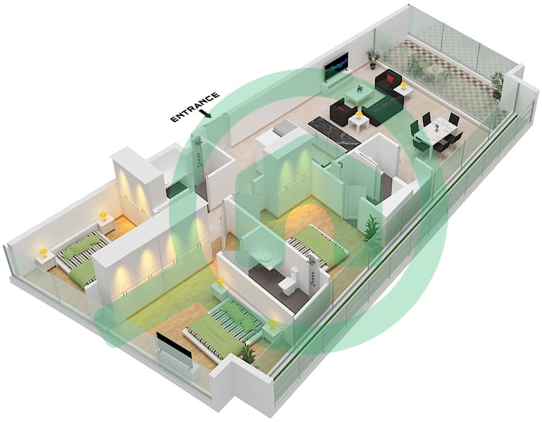 Safa Two by De Grisogono - 3 Bedroom Apartment Type 2 FLOOR 18-22 Floor plan Type 2 Floor 18-22 interactive3D