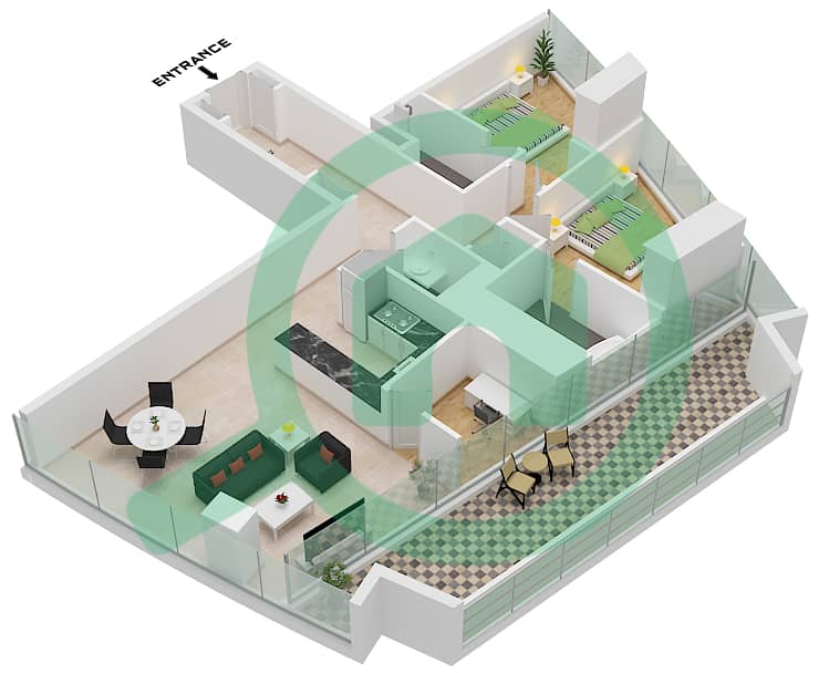 Safa Two by De Grisogono - 2 Bedroom Apartment Type 2 FLOOR 29-30 Floor plan Type 2 Floor 29-30 interactive3D