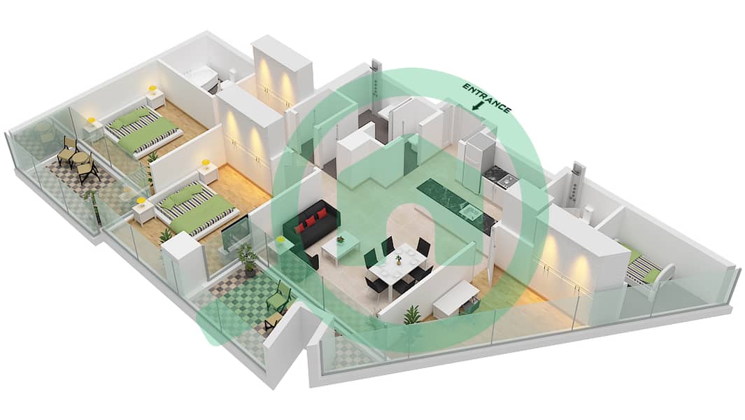 德-格里索诺萨法二号 - 2 卧室公寓类型20 FLOOR 44戶型图 Type 20 Floor 44 interactive3D