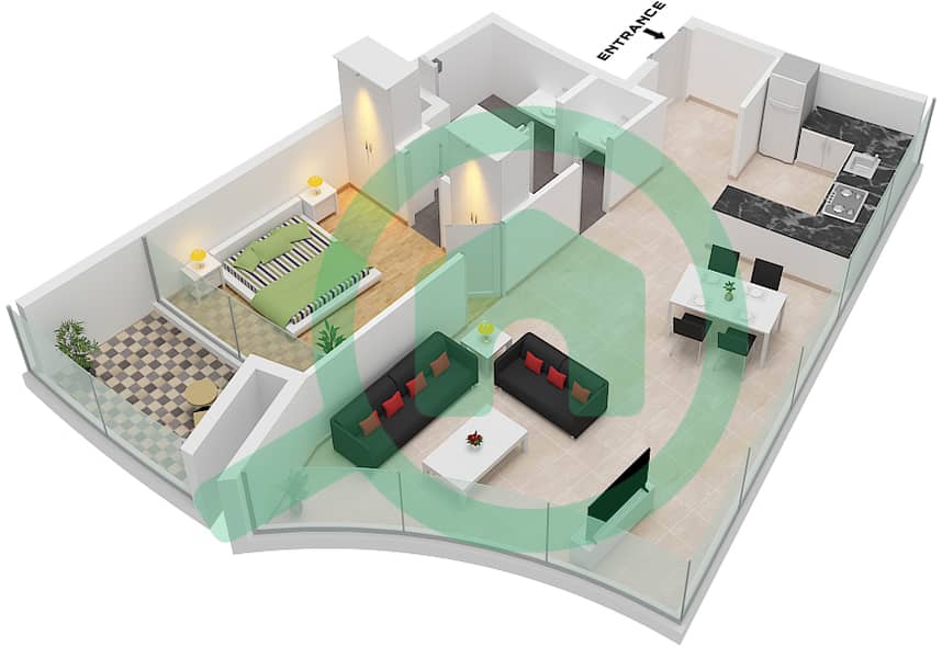 德-格里索诺萨法二号 - 1 卧室公寓类型21 FLOOR 70戶型图 Type 21 Floor 70 interactive3D