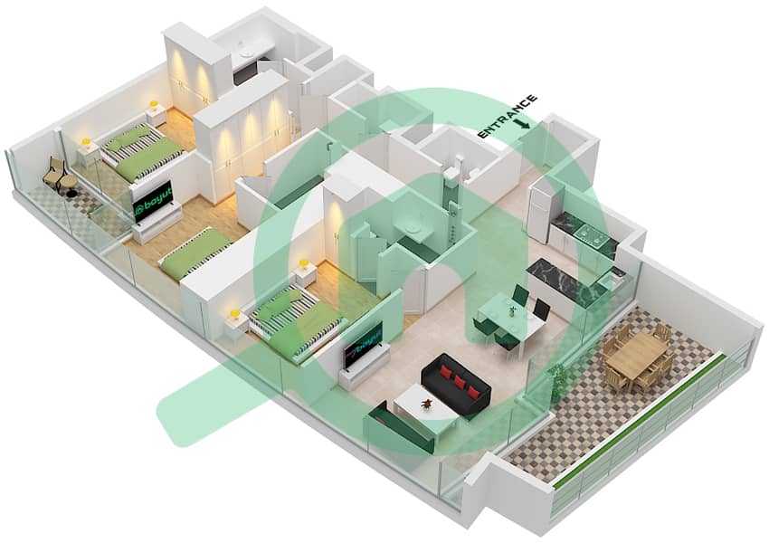 Safa Two by De Grisogono - 3 Bedroom Apartment Type 21 FLOOR 15-16,65 Floor plan Type 21 Floor 15-16,65 interactive3D
