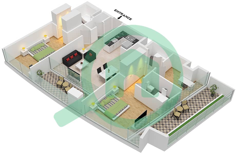 德-格里索诺萨法二号 - 2 卧室公寓类型21 FLOOR 22-23,56戶型图 Type 21 Floor 22-23,56 interactive3D